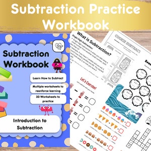 Subtraction Worksheets for Kindergarten | Printable Math Worksheets | Homeschool Activities | Preschool Counting Practice | PDF Format