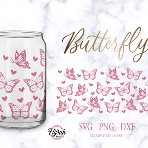 Butterfly Pattern Can Wrap • Digital Download SVG Files For Cricut - 16oz Can Butterfly Wrap Template Svg Dxf Png File