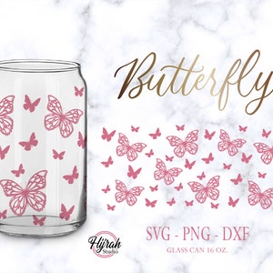 Butterfly Pattern Can Wrap • Digital Download SVG Files For Cricut - 16oz Can Butterfly Wrap Template Svg Dxf Png File