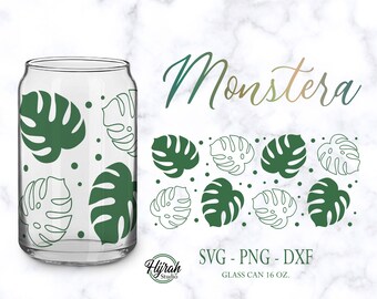 Monstera Leaf for Can Glass SVG Bundle, Libbey Glass 16oz Full Wrap ...