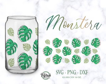 Monstera Leaf for Can Glass SVG Bundle, Libbey Glass 16oz Full Wrap ...