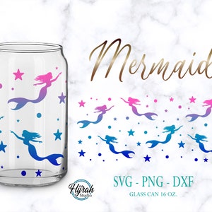 Mermaid Pattern Can Wrap • Digital Download SVG Files For Cricut - 16oz Can Mermaid Wrap Template Svg Dxf Png File