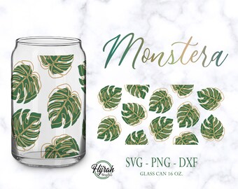 Monstera Leaf for Can Glass SVG Bundle, Libbey Glass 16oz Full Wrap ...