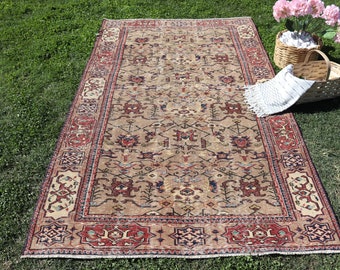 Area Rugs, Turkish Rug, Vintage Rug, Anatolian Rug, Rugs For Living Room, 4.6x8 ft Brown Rug, Decorative Rug, Antique Rug, Gift For Him, 315