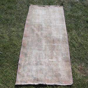 Vintage Turkish Rug, Distressed Rug, Handmade Oushak, Small Runner, 60x137cm Rug, 2x4 ft Area Rug, Wool Rug