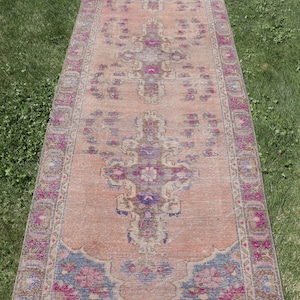 Turkish Rug, Vintage Rug, 3x10 Runner Rug, Kurdish Rug, Rugs For Hallway, 3.4x9.9 ft Pink Rug, Antique Acem Rug, Decorative Wool Rug,