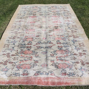 Large Rug, Vintage Rug, Turkish Rug, Antique Rug, Rugs For Living Room, 5.4x9.1 ft Beige Rug, Flower Pattern Rug, Salon Rug,