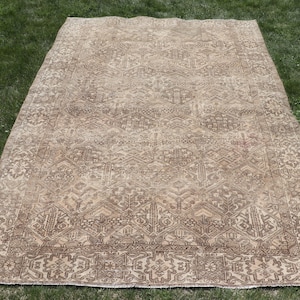 Turkish Rug, 6.7x9.6 ft Large Rug, Brown Patchwork Wool Vintage Rug