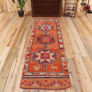 Vintage Runner Rug 2.4x8.4 ft (73x257 cm), Herki Red Patchwork Turkish Rug