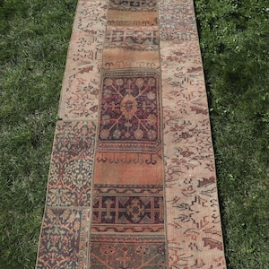 Vintage Rug, 2x8 Runner Rugs, Turkish Rug, Patchwork Rug, Oushak Rug, Rugs For Bedroom, 2.5x8.3 ft Orange Rug, Rustic Turkish Rug, Wool Rug,