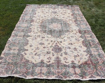 トルコ絨毯、6 x 9フィートの大型絨毯、ヴィンテージ絨毯、装飾的な