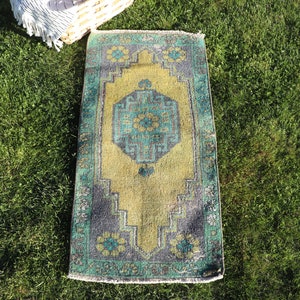 Turkish Rug, Vintage Rug, Small Rugs, Oushak Rug, Rugs For Bath, 1.5x3.1 ft Yellow Rug, Colorful Rugs, Small Boho Rug,