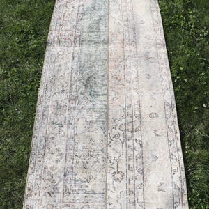 Patchwork Rug, 3x8 Runner Rug, Turkish Rug, Vintage Rug, Faded Anatolian Rug, Rugs For Hallway, 2.8x8.3 ft Beige Rug, Vintage Wool Rug,