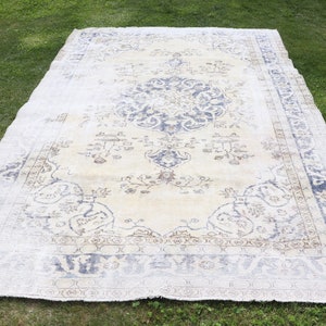 Turkish Rug, Large Rug, Vintage Rug, Antique Oushak Rug, Rugs For Living Room, 6.5x10 ft Beige Rug, Medallion Design Rug, Large Bedroom Rug,