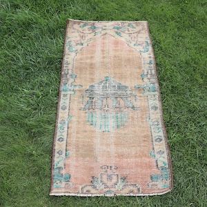 Vintage Turkish Rug, 2x4 ft Small Rug, Antique Brown Rug, Decorative Oushak Runner, Turkish Hallway Carpet, Traditional Home Decor Rug