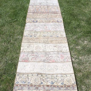 Turkish Rug, Patchwork Rug, 3x18 Runner Rugs, Vintage Rug, Antique Rug, Rugs For Stair, 2.8x17.6 ft Beige Rug, Vintage Oushak Rug, Wool Rug,