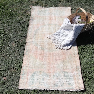 Turkish 2.2x4.4 ft Rug, Small Vintage Rug, White Floral Wool Rug