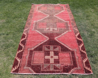Turkish Rug, 4x8 Area Rug, Vintage Red Rug, Anatolian Rug, Rugs For Kitchen, 3.9x7.7 ft Red Rug, Home Decor Rug, Turkish Area Rug, Wool Rug