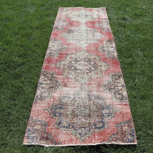 Alfombra turca de 84 x 263 cm (2,8 x 8,6 pies), color rojo liso, estilo vintage.