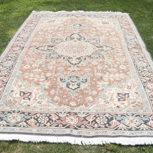 Vintage Rug, Turkish Rug, Large Rugs, Antique Rugs, Rugs For Living Room, 6.7x9.6 ft Blue Rug, Middle East Rug, Wool Rug, Large Oushak Rug,