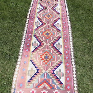 Runner Kilim, Turkish Kilim, Vintage Kilim, Aztec Herki Kilim, Rugs For Hallway, 2.6x10.7 ft Purple Kilim, Authentic Vintage Turkish Kilim,