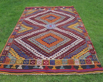 Turks tapijt 5,6 x 9,1 ft, groot vintage vloerkleed, rood ombre wollen vloerkleed