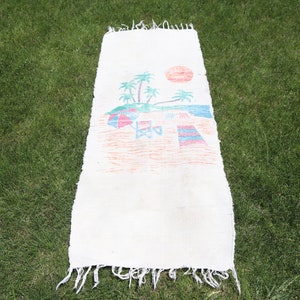 1.9x5 ft Turkish Rug, Vintage Small Rug, White Orange Patchwork Rug