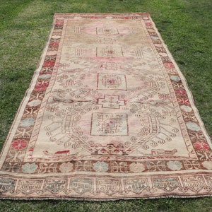Vintage tapijt, groot tapijt, Turks tapijt, Anatolische tapijten, vloerkleden voor salon, beige tapijt van 4,9 x 10,9 ft, slaapkamertapijten, Turks salontapijt,
