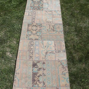 Vintage Rug, 2x9 Runner Rug, Patchwork Rug, Turkish Rug, Faded Oushak Rug, Rugs For Corridor, 2.1x8.7 ft Blue Rug, Rustic Turkish Rug,