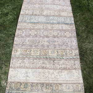 Turkish Rug, Vintage Rug, Patchwork Rug, 3x9 Runner Rugs, Muted Oushak Rug, Rugs For Kitchen, 3x8.6 ft Beige Rug, Ivory Flatweave Area Rug,