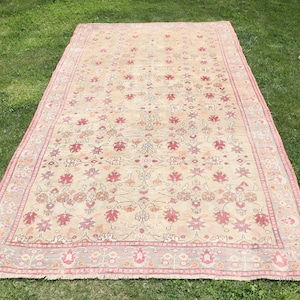 Turkish Rug, Large Rug, Vintage Rug, Anatolian Rug, Rugs For Bedroom, 5.2x9.5 ft Beige Rug, Flower Pattern Rug, Colorful Rug, Oushak Rug,