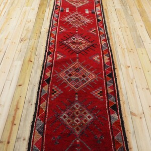 Turkish Vintage Rug, 3x16.4 ft Runner Rug, Red Herki Patchwork Rug