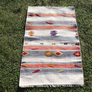 Patterned Kilim, Small Kilim, Turkish Kilim, Vintage Oushak Kilim, Rugs For Kitchen, 2x3.1 ft Beige Kilim, Floor Kilim, Small Entry Kilim,