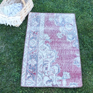 Turkish Small Rug, 1.7x2.6 ft Vintage Rug, Red Wool Rug