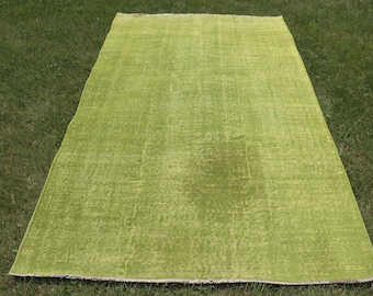 Turkish Rug, 5x8 Area Rugs, Vintage Rug, Overdyed Rug, Rugs For Living Room, 4.8x8 ft Green Rug, Vintage Wool Rug With Tassels, Boho Rug,