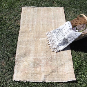 Vintage Rug, Small Rugs, Turkish Rug, Faded Oushak Rug, Rugs For Bathroom, 2.2x3.8 ft Beige Rug, Door Mat Rug, Wool Rug, Vintage Decor,  323