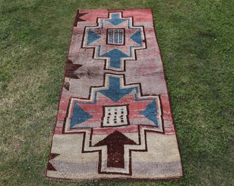 Small Rug, Vintage Rug, Turkish Rug, Antique Rug, Rugs For Bath, 2.3x4.8 ft Red Rug, Colorful Rugs, Small Turkish Rug,