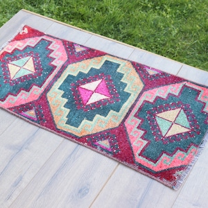 Small Rugs, Turkish Rug, Vintage Rug, Anatolian Rug, Rugs For Entry, 1.2x2.7 ft Purple Rug, Door Mat Rug, Colorful Rugs, Small Wool Rug, 272