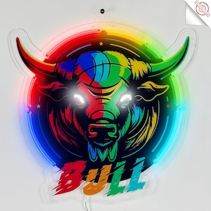 UV printed neon sign,Custom neon sign,LED Neon Signs, Acrylic Printed neon sign, Aesthetic neon light, Neon wall Art,Wall Hangings,Bull