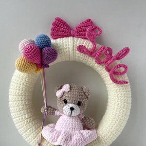 Fiocco nascita personalizzato bimba rosa Baby shower wreath Birth bow Garland with name Baby announcement Crochet personalized Coccarda