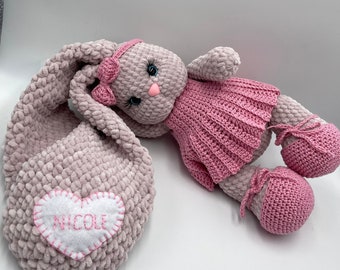 crochet bunny personalized, personalised toy with name , handmade, plush bunny, cuddly toy for newborn, crochet bunny, knitted stuffed bunny