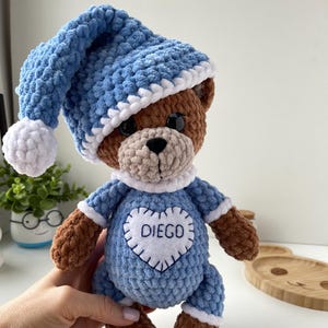 Crocheted teddy bear toy Handmade plush Personalized toys with name Cuddle knitted bear for baby Newborn gift Nursery decor Keepsake
