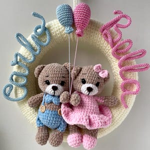 Fiocco nascita gemelli Personalizzato con nome Birth bow twins Porta maternidade Shower baby announcement Best gift for newborn Coccarda