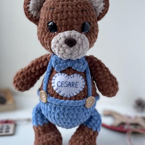 Peluche orsetto fatto a mano all’ uncinetto con nome Giocattolo Personalizzato Regalo nascita Fiocco nascita Pupazzo bimbo Compleanno