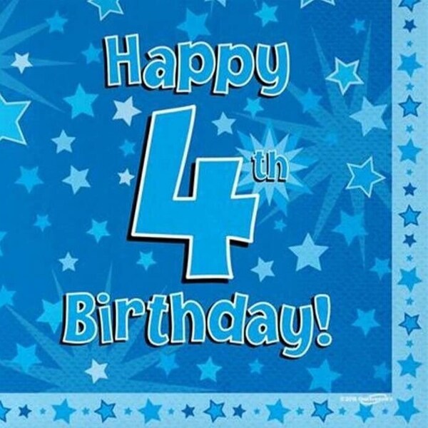 Happy 4th Birthday 4 Today Napkins Kids Boys Blue Childrens Kids Party Decoration Tableware Serviette Table