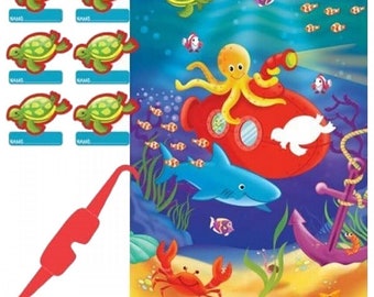 Deep Sea Fun Pin The Turtle Blindfold Kids Party Game Poster Hanging Decoration Tail On The Donkey Type Activity Boys Girls Kids Decor