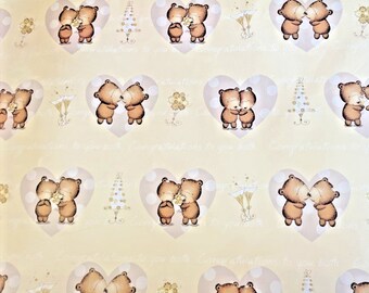 2 Sheets Gift Wrap Wrapping Paper Congratulations Wedding Day Bears Bride Groom Bridal Shower Finishing Touch