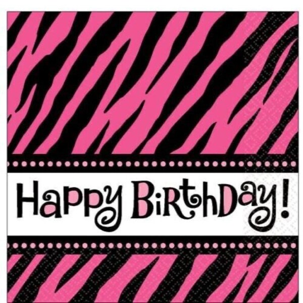 Happy Birthday Paper Napkins Ladies Kids Girl Pink Black Zebra Animal Print Party Decorations Tableware Serviette Table Decorations