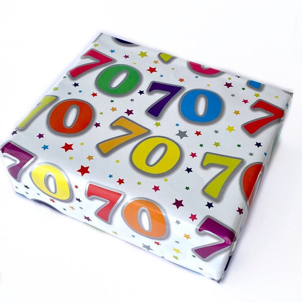 2 Sheets Gift Wrap Wrapping Paper Happy 70th Birthday Party Age 70 Today Mens Ladies Present Finishing Touch
