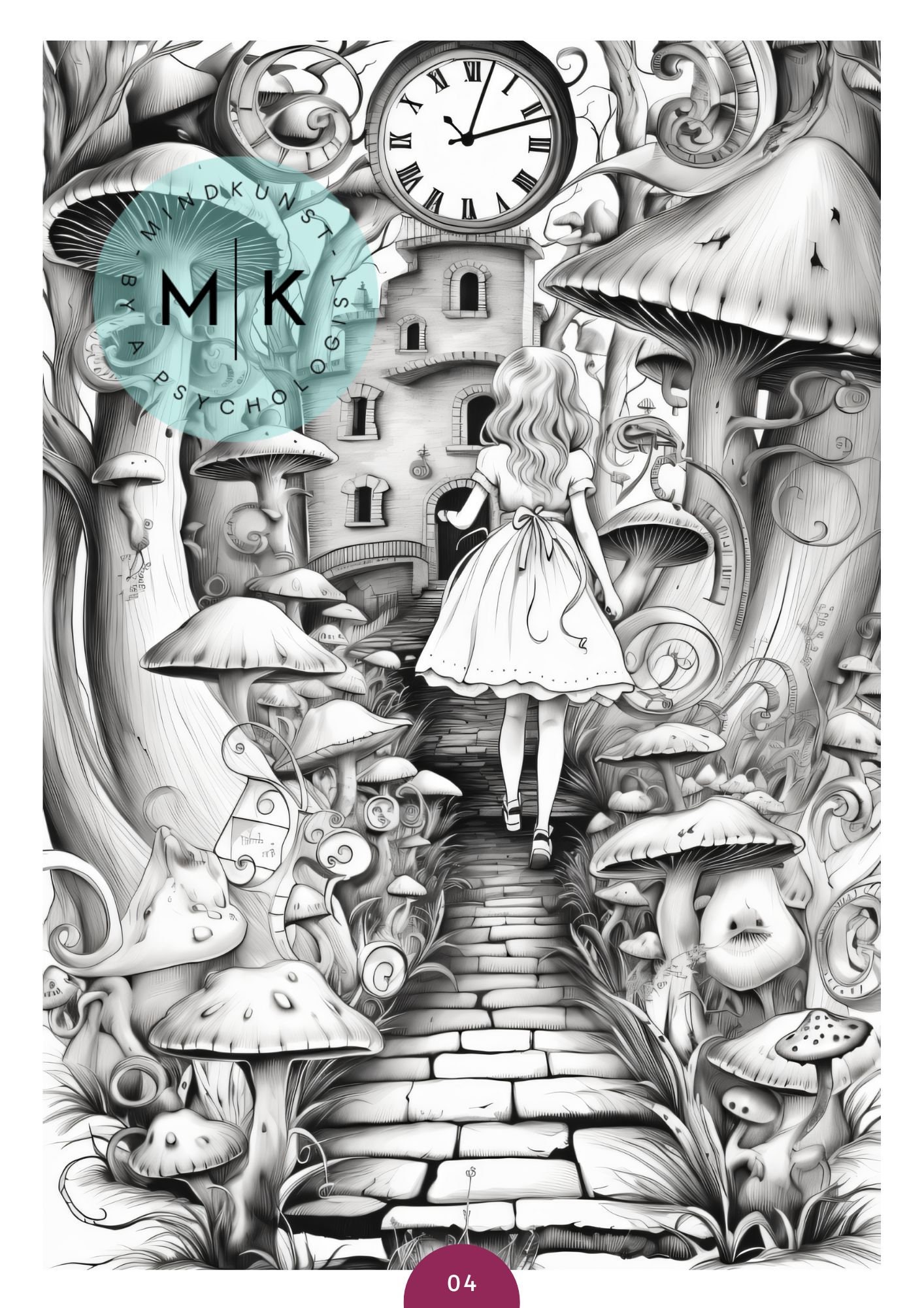 Alice in Wonderland: Relaxation Coloring Book for Adults (10 Pages, A4,  Grayscale, Printable PDF for Instant Download) - Etsy, image size:1414x2000